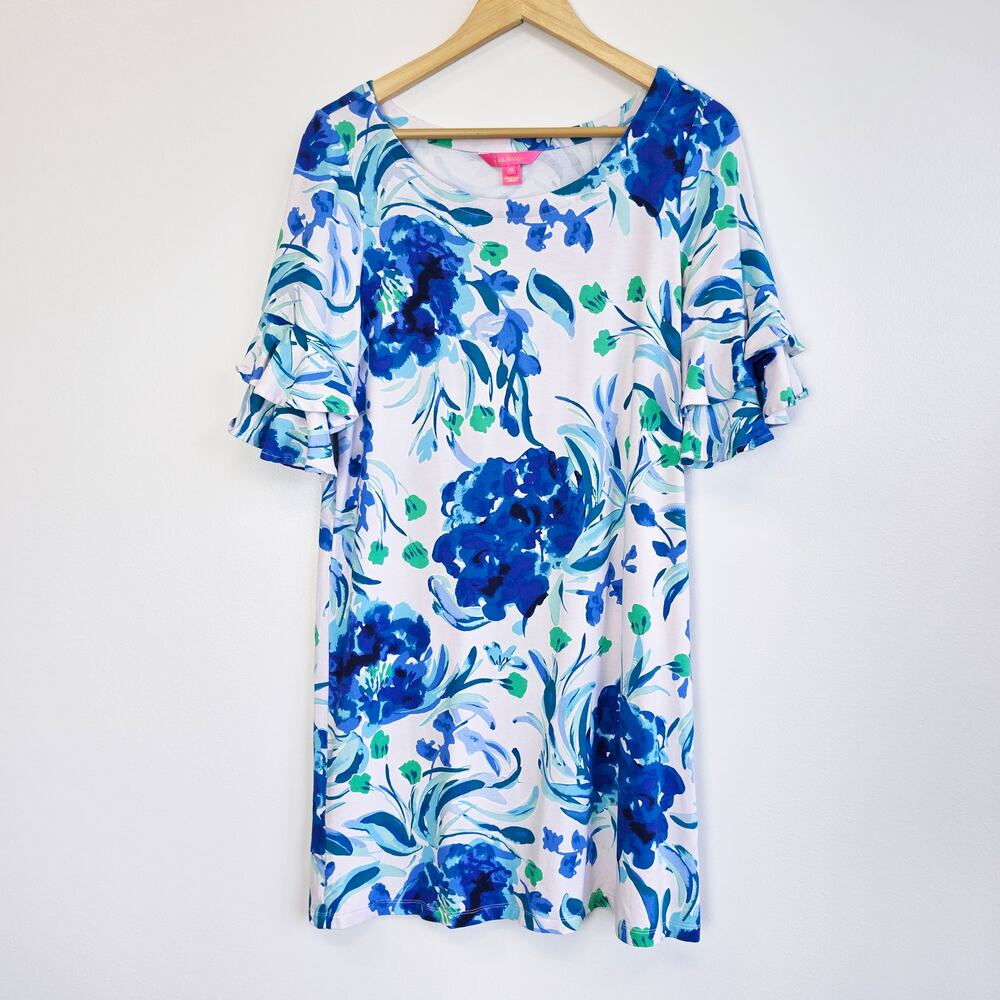 Lilly Pulitzer Lula Floral Dress Size Medium Ruffled Short Sleeves